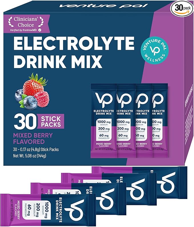 Venture Pal High Sodium Sugar-Free Electrolyte Powder Packets - Hydration Packets with Sodium, Potassium & Magnesium | Zero Calories | Vegan, Keto, and Paleo Friendly | 30 Sticks