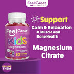 Feel Great Kids Calm Magnesium Gummies - Magnesium Supplement for Children - Magnesium Citrate Gummies - 60 Count