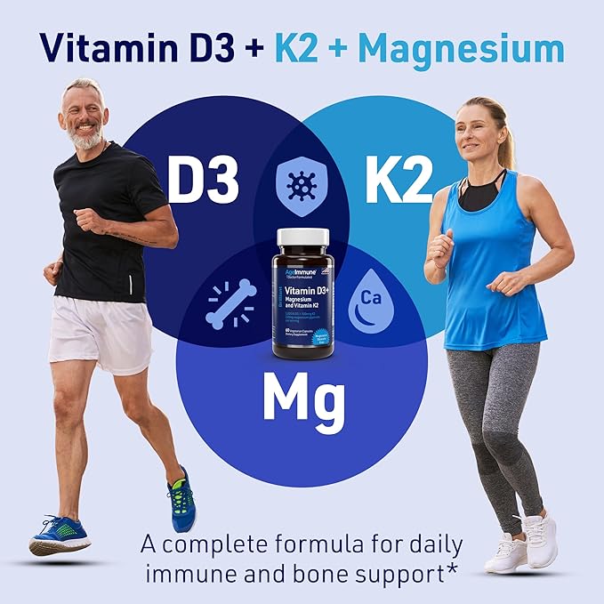 AgeImmune Brilliant D3+ Complex - 60 Capsules - 5000 IU Vitamin D3 + K2 + Magnesium Glycinate Supplement - Doctor Formulated for Immune & Bone Support - No Stearates, No Dioxides