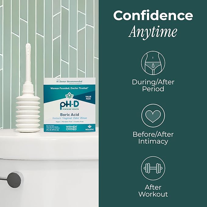 pH-D Feminine Health Support - Instant Odor Rinse with Boric Acid for Vaginal Odor - Vegan, Paraben-Free, Cruelty-Free, 6 Fl Oz Total, (3 Fl Oz, Pack of 2)
