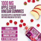 Apple Cider Vinegar Gummies 1000mg per Serving - Sugar Free Max Strength ACV Gummy Vitamins Supplement, Advanced Formula, Vitamin B12 Supports Metabolism & Energy, Keto Friendly, Vegan, 120 Gummies