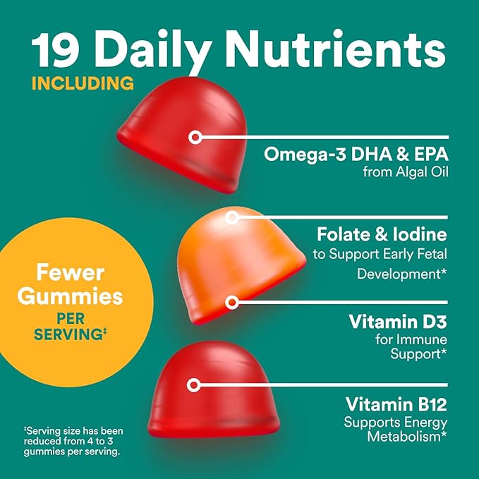 SmartyPants Prenatal Multivitamin Gummies with Omega 3 DHA/EPA, Methylfolate, Biotin, Vitamins D3, C, B12, B6, A, K, and Zinc, Gluten Free, Clean Label, Two Fruit Flavors, 90 Gummies (30 Day Supply)