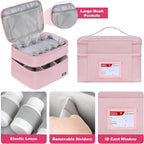 Medicine Storage Bag,Double Layers Pill Bottle Organizer Bag Empty with Lockable Zipper&Adjustable Divider,Medication Travel Carrying Bag for Pills,Vitamins,Medical Supplies,Pink