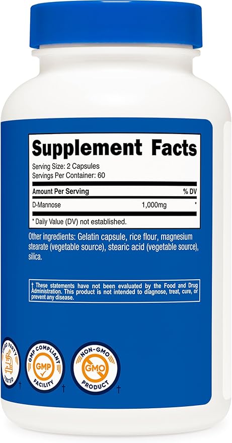 Nutricost D-Mannose 500 mg, 120 Caps (3 Bottles) - 1000mg Per Serving, Non-GMO and Gluten Free