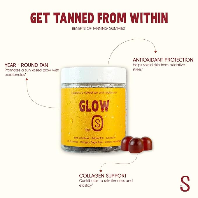 Tanning Gummies with Astaxanthin, Beta-Carotene, Vitamin C, & Vitamin E - All Natural Skin Support, Sugar-Free Formula, Vegan, Non-GMO, 60 Gummies for Radiant Healthy Skin