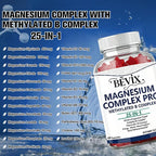 Magnesium Complex Gummies with Methylated B Complex Magnesium Glycinate Citrate Malate Taurate Gluconate Aspartate Carbonate D3 K2, Magnesium for Relaxation Energy & Nerve, 60 Gummies