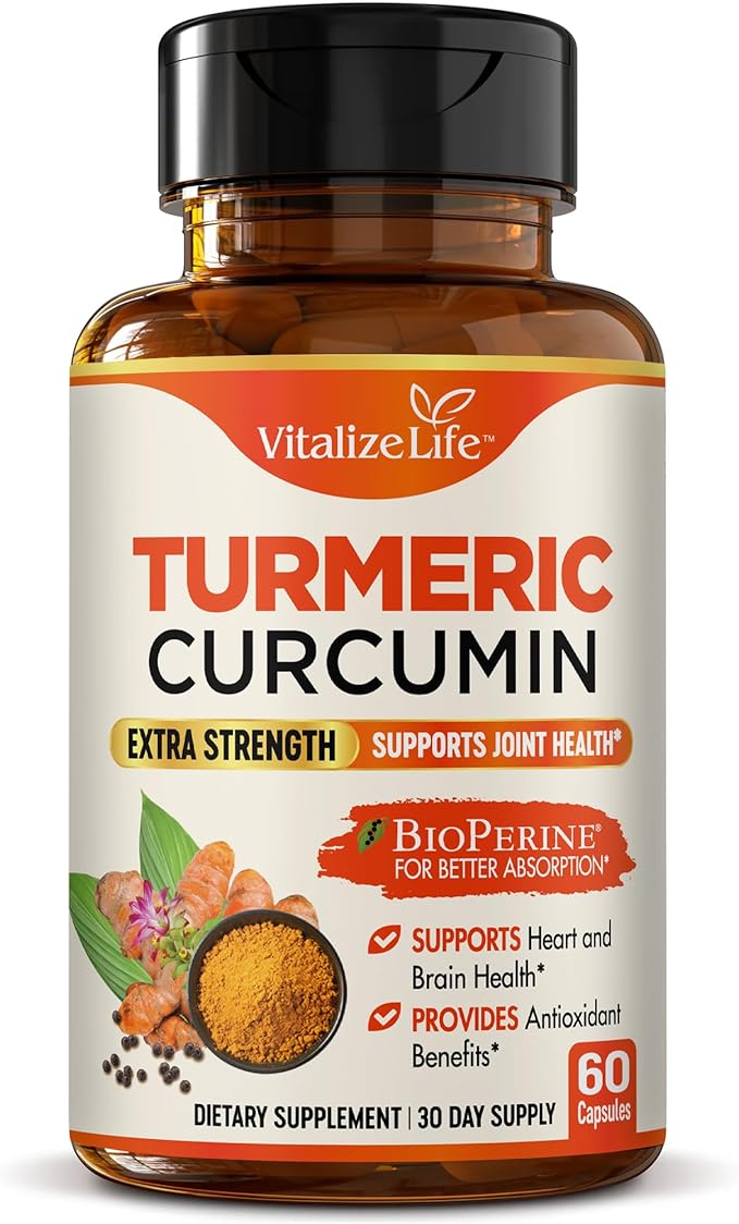 Organic Turmeric Curcumin Supplement Capsules – Made in USA – Extra Strength with BioPerine and 95% Curcuminoids for Joint Health and Healthy Inflammation Support – 60 Vegan Pills