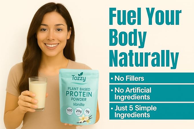 TOZZY Organic Vegan Protein Powder, Vanilla | 16 Servings | 20g Plant-Based Pea Protein | 5 Simple Ingredients | 0g Sugar | Keto | Gluten- & Dairy-Free (1 lb) - Packaging May Vary