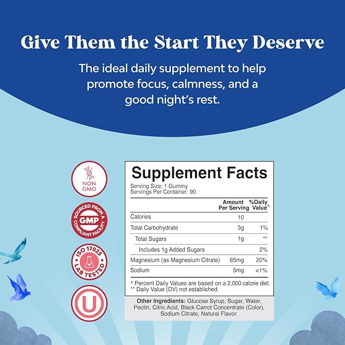 Kids Magnesium Gummies - Calm Relaxing Mg Citrate Supplement with Raspberry Flavor - Calm Magnesium Supplement for Nerve Health Muscles & Healthy Heart Support - Mag Citrate Gummies - 90 Count