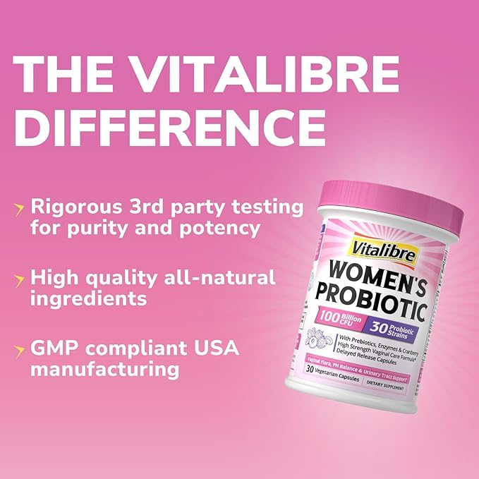 Probiotics for Women 30 Strains, 100 Billion CFU Vaginal Probiotics with Digestive Enzymes, Prebiotics & Cranberry for Urinary Tract Health, pH Balance, 30 Veggie Capsules