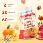 Pumpkin Seed Oil Supplement Gummies with Saw Palmetto for Hair Growth & Skin Health Support, High Pure Extract for Women & Men Extra Strength Pumpkin Seed, Strawberry Flavor, 60 Count