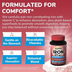 Iron Supplement for Women & Men, 65 mg, Ferrous Sulfate, Vitamin C, D3, B6, B12, Folate, Beet Root, Spinach, Pumpkin Seeds, Nettle, for Red Blood Cell & Energy Production, 60 Tablets