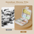 Small Travel Pill Box, Double Layer 7-Compartments Pill Organizer, 3.1" x 3.1" x 1.4" Portable Weekly Pill Case Container for Pocket, 7 Day Compact Medicine Holder for Vitamins, Fish Oils White