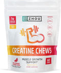 ZHOU Nutrition Creatine Monohydrate Chewables 5g for Men & Women, Sugar Free, Organic, Non GMO, Pink Lemonade, 60 Creatine Gummies