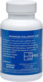 Longevity by Nature H.A.95 Hyaluronic Acid Supplements, Antioxidant, Skin Hydration, Eye, Joint, Natural Rooster Comb, 60 Capsules