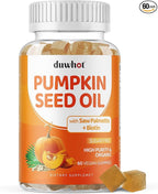 Pumpkin Seed Oil Gummies, Organic Pumpkin Seed Oil Supplements with Saw Palmetto, Biotin for Skin & Hair Growth, Cold Pressed Pumpkin Seed Extract with Stinging Nettle for Prostate Health, Vegan, 60
