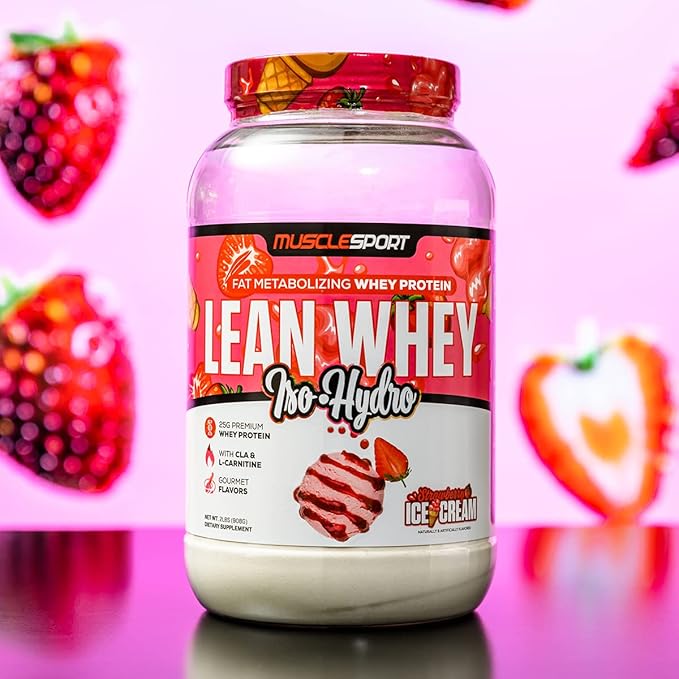 MuscleSport Lean Whey Revolution™ Protein Powder - Whey Protein Isolate - Low Calorie, Low Carb, Low Fat, Incredible Flavors - 25g protein per scoop (2LB, Strawberry)