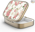 Pill Case Pill Box with Mirror Retro 2 Compartment Small Pill Case for Purse or Pocket Bronze Rectangular Pill Box or Vitamins, Fish Oil, Supplements, Pill Containe Travel Gifts（Retro Pink Floral）