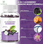 AFXMATE Sambucus Black Elderberry Gummies with Zinc and Vitamin C for Adults Kids Immune Support, Sugar Free Elderberry 120 Counts