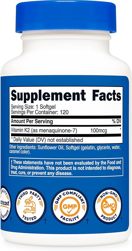 Nutricost Vitamin K2 MK-7 Supplement (100 mcg) 120 Softgels - GMO-Free