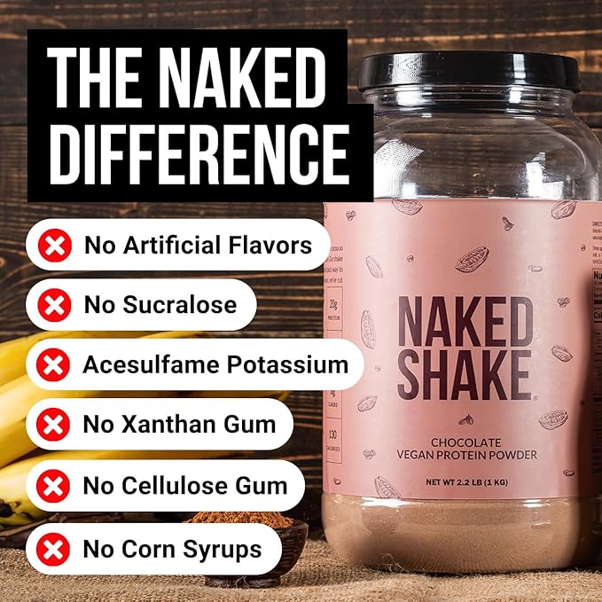 NAKED Shake - Chocolate Protein Powder - Plant Based Protein Shake with Mct Oil, NSF Certified, Gluten-Free, Soy-Free, No Gmos Or Artificial Sweeteners - 30 Servings