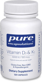 Pure Encapsulations Vitamin D3 & K2 - Bone & Vascular Health Support - Immune Function Support* - Gluten Free - Non-GMO - 120 Capsules