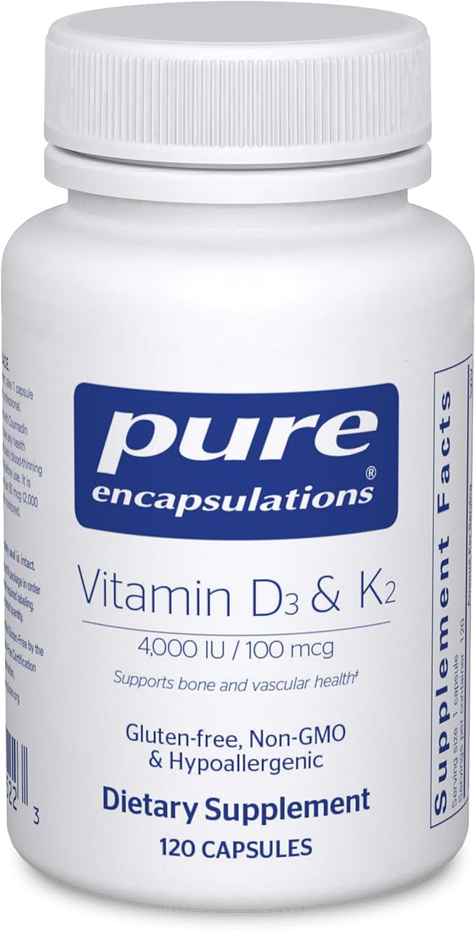 Pure Encapsulations Vitamin D3 & K2 - Bone & Vascular Health Support - Immune Function Support* - Gluten Free - Non-GMO - 120 Capsules