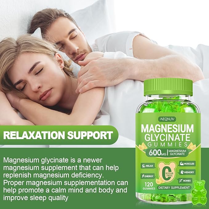 Magnesium Glycinate Gummies 600mg for Women and Men, High Absorption Magnesium Glycinate with Vitamin D, B6, and CoQ10 for Calm Support & Sleep, Sugar Free, Vegan, 60 Days Supply