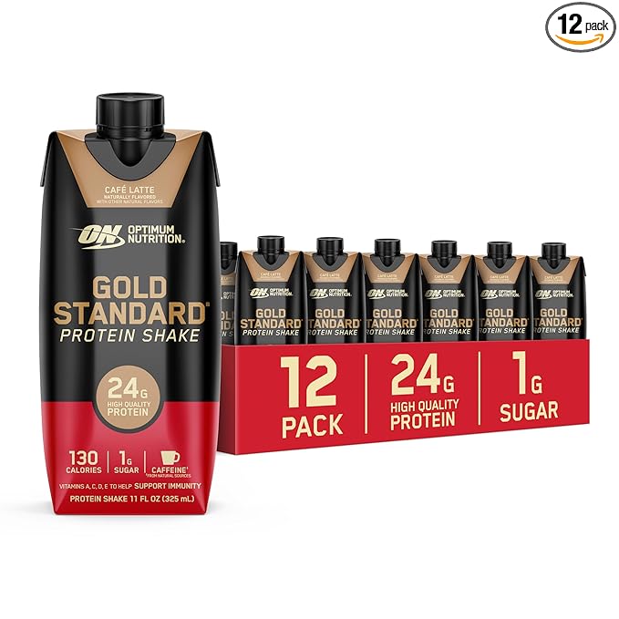 Optimum Nutrition Gold Standard Protein Shake, 24g Protein, Ready to Drink Protein Shakes, Gluten Free, Cafe Latte, 11 Fl Oz (Pack of 12)