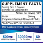 NMNH (Dihydronicotinamide Mononucleotide), NAD Supplement to Boost NAD+ Levels as We Age (May Be More Effective Than Nicotinamide Riboside) for Anti Aging, Energy Focus - 120 Capsule