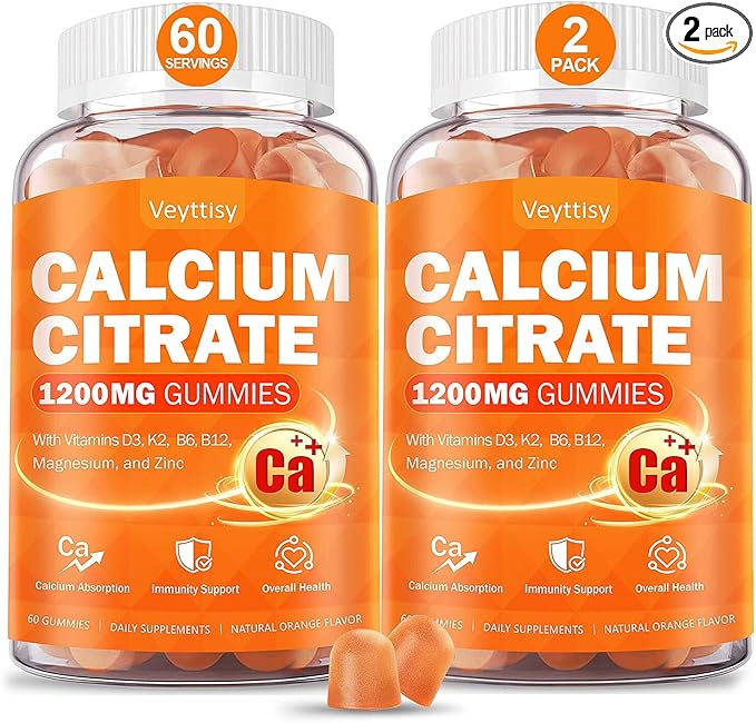 Calcium 1200 mg with Vitamin D3 Supplement for Adults - Calcium Gummies with 5000iu Vitamin D3, K2, B6, B12, Magnesium & Zinc - Calcium Supplement for Women Men - Easy to Digest, Vegan (2 pack)