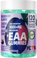 Pets Purest EAA Gummies 120 Gummies (Blueberry),Essential Amino Acids - All 9 Essential Aminos (EAA) and All Branched-Chain Aminos (BCAAs), Non-GMO, Gluten Free, Vegetarian Friendly