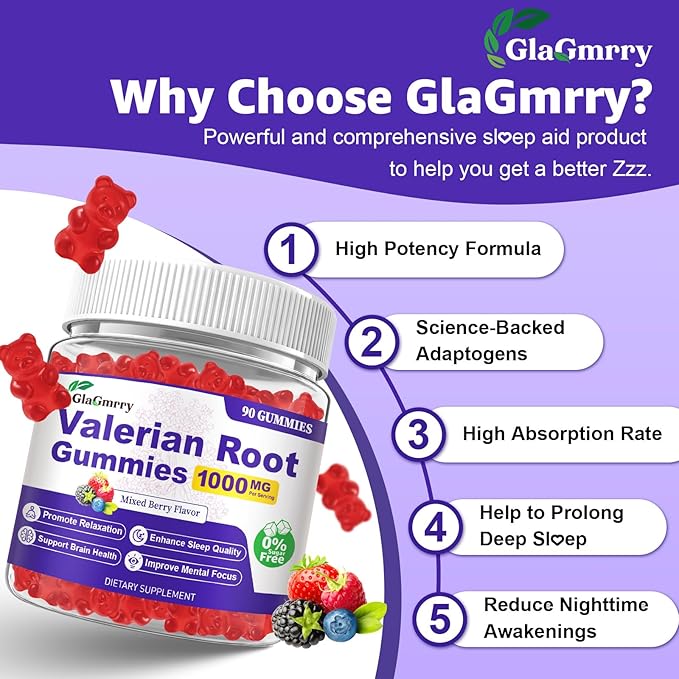 180 Count | Valerian Root Gummies with Melatonin & L-Theanine, Natural Valerian Root Extract Supplements for Deep Zzz, Relaxation & Calming, Mixed Berry Flavor, Sugar Free, Non-GMO