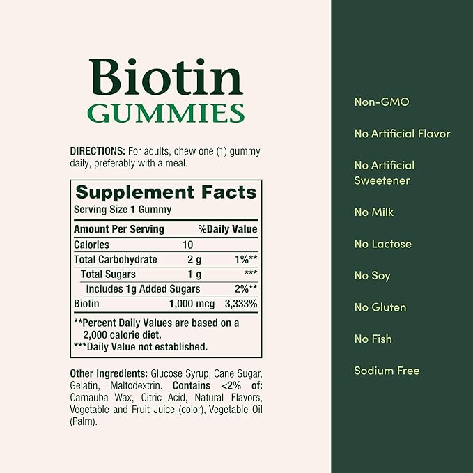 Nature's Bounty Biotin Gummy, Vitamin Supplement, Supports Healthy Hair, Skin, and Nails, Fruit Flavored Gummies, 1000 mcg, 110 Count