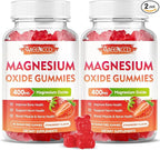 2 Pack Magnesium Oxide Gummies 400mg, Chewable Magnesium Oxide Supplement for Adults & Kids, Muscle Function Support, Non-GMO, Sugar-Free, Strawberry Flavor, 120 Count
