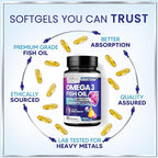 Omega 3 Fish Oil Supplements - 2400mg Fish Oil Per Serving - Triple Strength Omega-3 with EPA & DHA Fatty Acids - Natural Heart, Brain & Immune Support - Wild Caught, Bottled in USA - 60 Softgels
