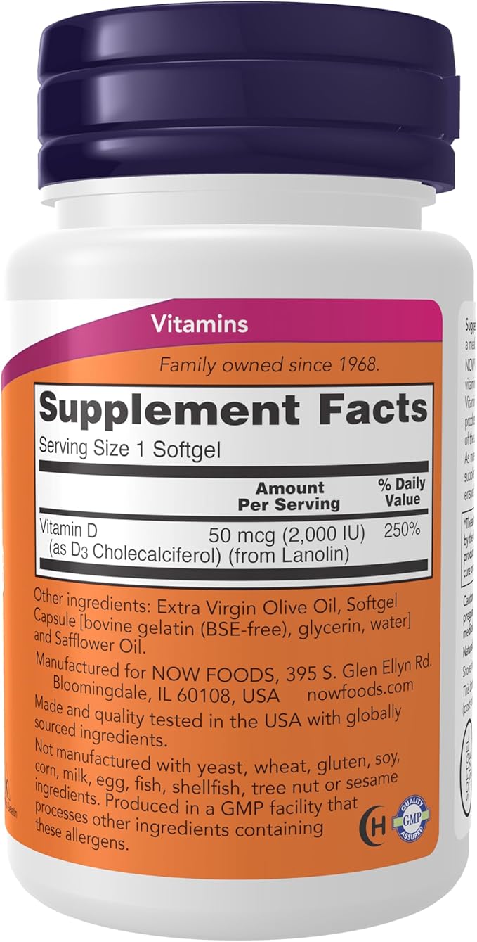 NOW Foods Supplements, Vitamin D-3 2,000 IU, High Potency, Structural Support*, 30 Softgels