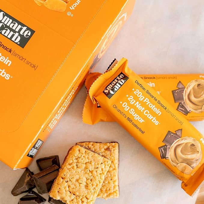 NuGo Smarte Carb 20g Protein 0g Sugar, 2g Net Carbs 160 Calories Brown, Sugar free Peanut Butter Crunch, 12 Count
