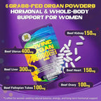Beef Organ Supplement for Women - 100% Grass Fed Beef Organs with Bovine Liver, Ovary, Uterus, Kidney, Heart & Fallopian Tubes - PMS, Menopause & Energy, Immune & Mood Support, 60 Count