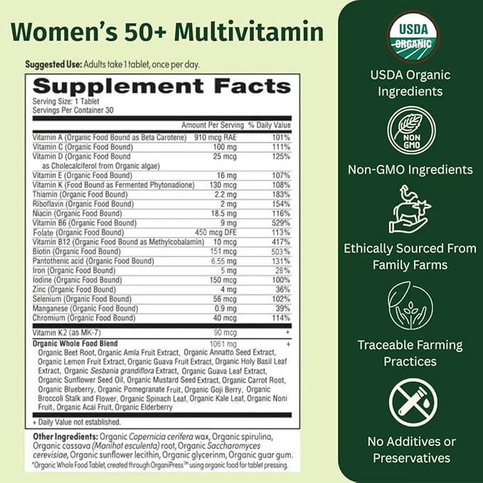 Once Daily Multivitamin for Women 50+, Supports Bone Strength, Energy, and Heart Health, 30 Count