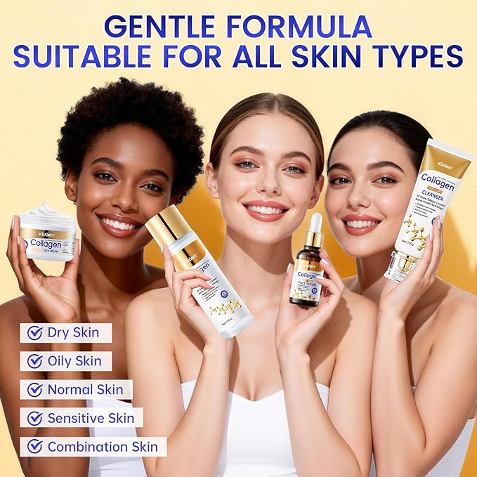 Collagen Skin Care Set - 7PCS Moisturizing Skin Care Set Reduce Wrinkles & Fine Lines, Long-Lasting Oil Control, Firm Skin - With Cleanser, Toner, Serum, Eye Cream, Face Cream & Facial Masks