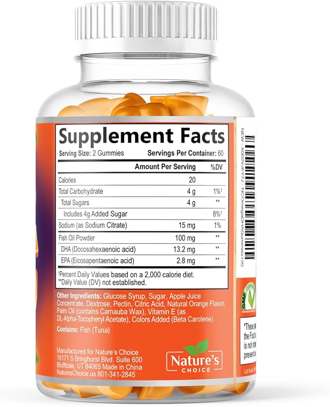Omega 3 Fish Oil Gummies - Triple Strength Omega3 Gummy - DHA & EPA Fatty Acids for Heart Health, Joint & Brain Support, Nature's High Absorption Omega Fish Oil Supplement, Orange Flavor- 120 Gummies