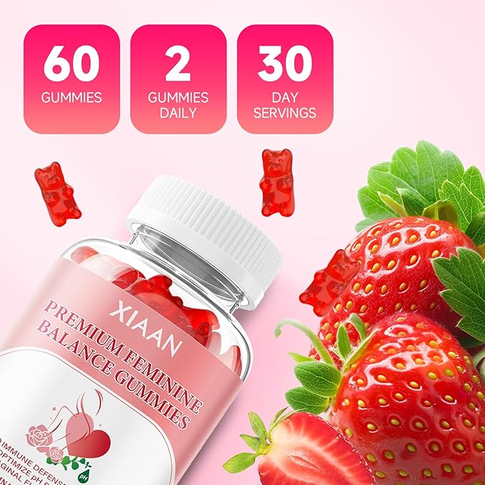 Feminine Balance Gummies for Women, 2 Pack Premium Feminine Balance Gummies Support PH Balance & Vaginal Health, Vegan, Gluten-Free, Strawberry Flavor