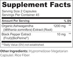 NATURELO Ashwagandha Organic Root Powder - Natural Herbs Supplement for Fatigue, Stress Relief, Mood Enhancer - with Black Pepper Extract - 90 Vegan Capsules