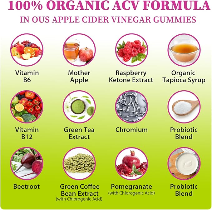 Appetite Suppressant Supplement| Akkermansia Function| Apple Cider Vinegar Gummies with Green Tea Extract, Probiotic for Fat Burner, Detox Cleanse, Metabolism, Energy & Digestive Health, 120 Gummies