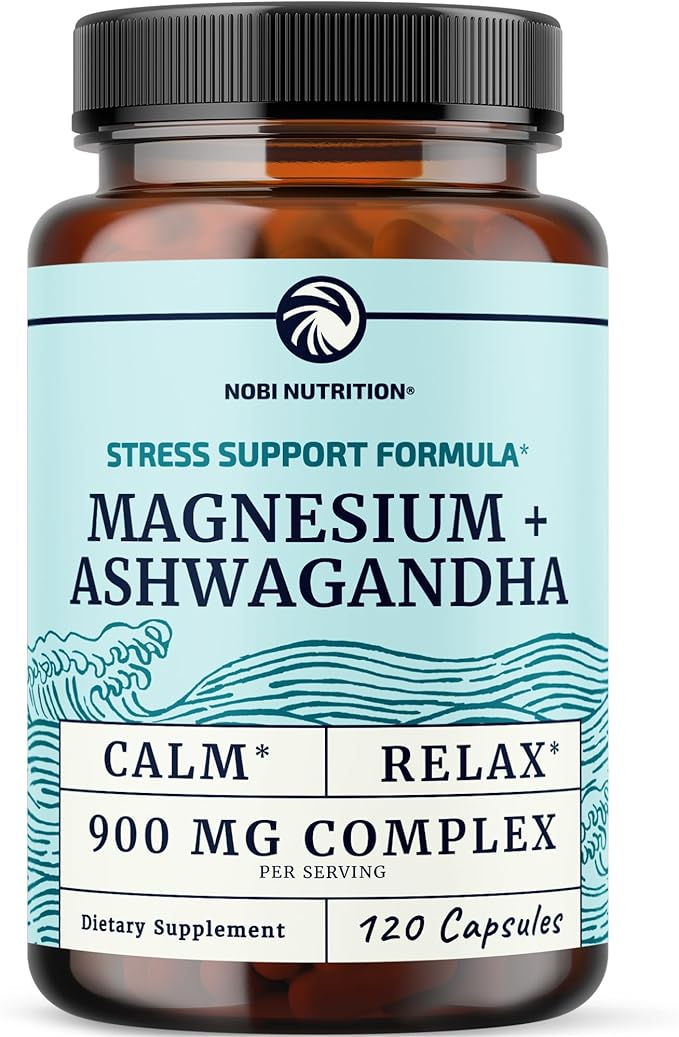 Magnesium Ashwagandha | Calming Magnesium Supplement for Adults | Relax, Rest, Calm Mood & Sleep Support | Mag Citrate & Oxide 400 mg + Ashwagandha 500 mg | Muscle Health & Stress Relief | 120 Ct