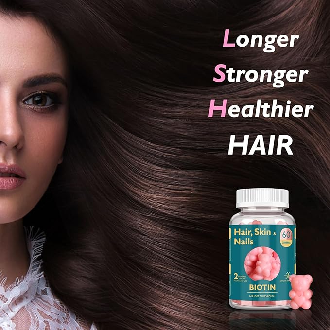 Hair Skin and Nails Biotin Gummies, Supports Healthy Hair, Skin & Nails, Vegan Vitamins for Women & Men, Supports Hair Growth and Stronger Nails, Healthy Skin, 30 Day Supply