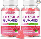 2 Pack Potassium Gummies, Potassium Chloride for Adults, Sugar-Free Potassium Supplement Gummies Support Electrolyte Balance for Women & Men, Raspberry Flavor, 120 Count