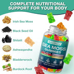Sea Moss Gummies - Irish Sea Moss Gummies Advanced for Adults with Ashwagandha Bladderwrack & Burdock Root for Supports Immune，Energy - 60 Vegan Gummy,4PCS