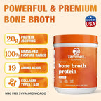 Zammex Pure Grass Fed Beef Bone Broth Protein Powder, 20g Protein, Hydrolyzed Collagen Supplement for Healthy Skin, Nails, Hair, Joints, Non-GMO, Gluten Free, Paleo & Keto Friendly, Great in Soup